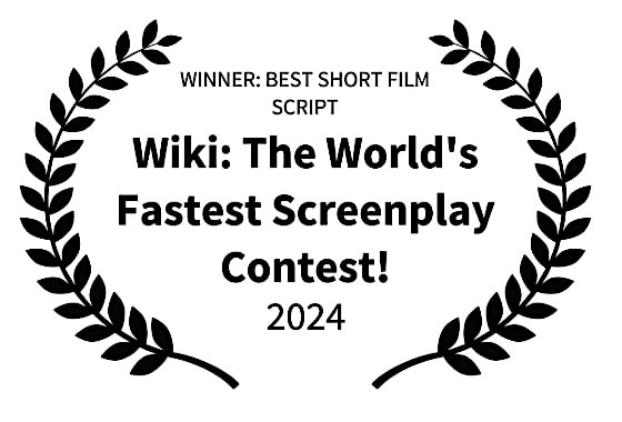 Best Short Script laurel for the 2024 Wiki Screenplay Contest. Black lettering on white background